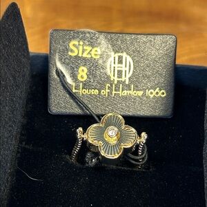 House of Harlow 1960 Gold and Black Clover Ring